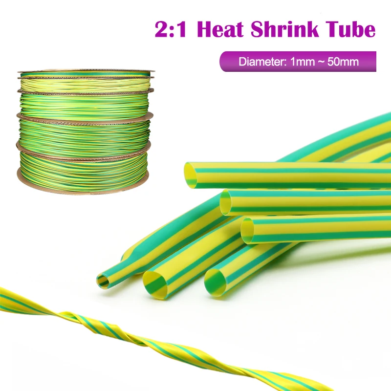 Yellow Green 2:1 Heat Shrink Tube Dia 1mm ~ 50mm Polyolefin PE DIY Cable Repair Shrinkable Tubing Case Sleeve Wire Sheath Wrap