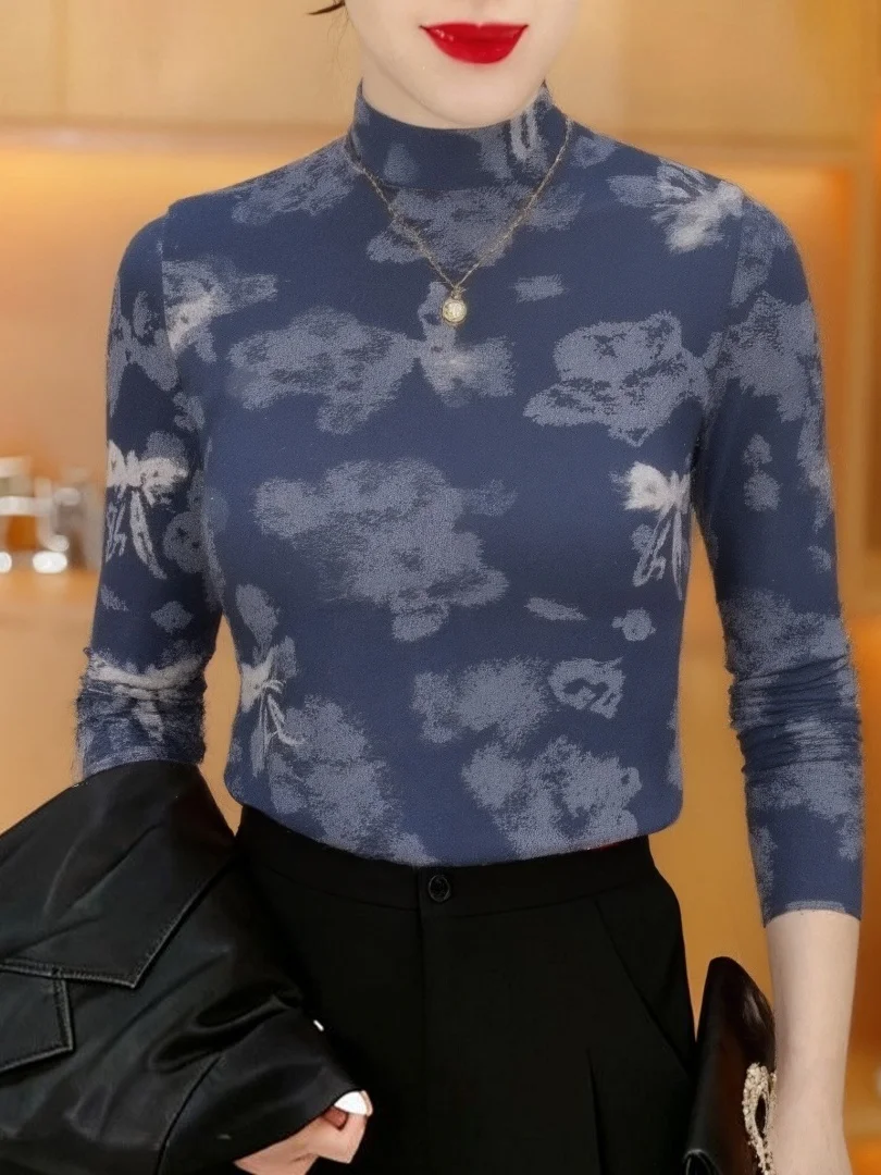 

Утепленная флисовая терморубашка с длинным рукавом и воротником-стойкой для женщин: элегантный стиль, стандартный крой, из полиэфирного волокна, теплая базовая рубашка