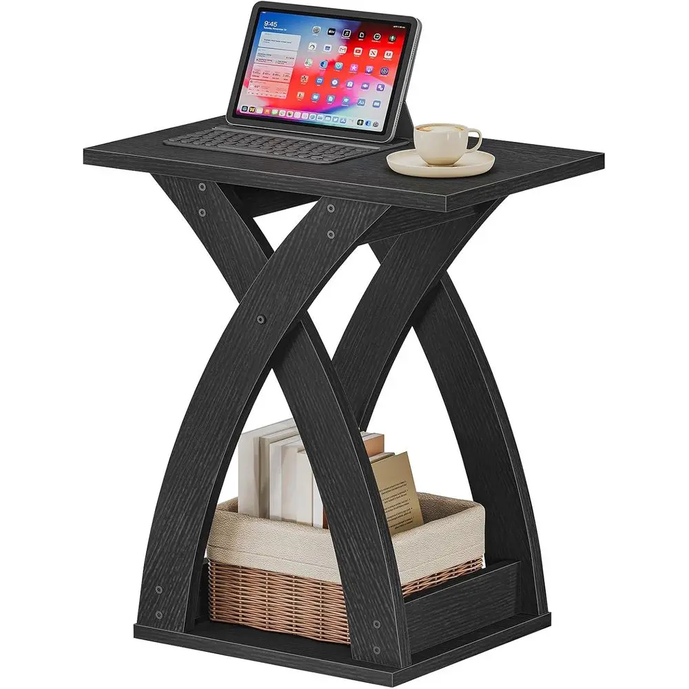 X-Design Slim Storage End Table for Small Spaces - Ideal for Living Room, Bedroom, Black