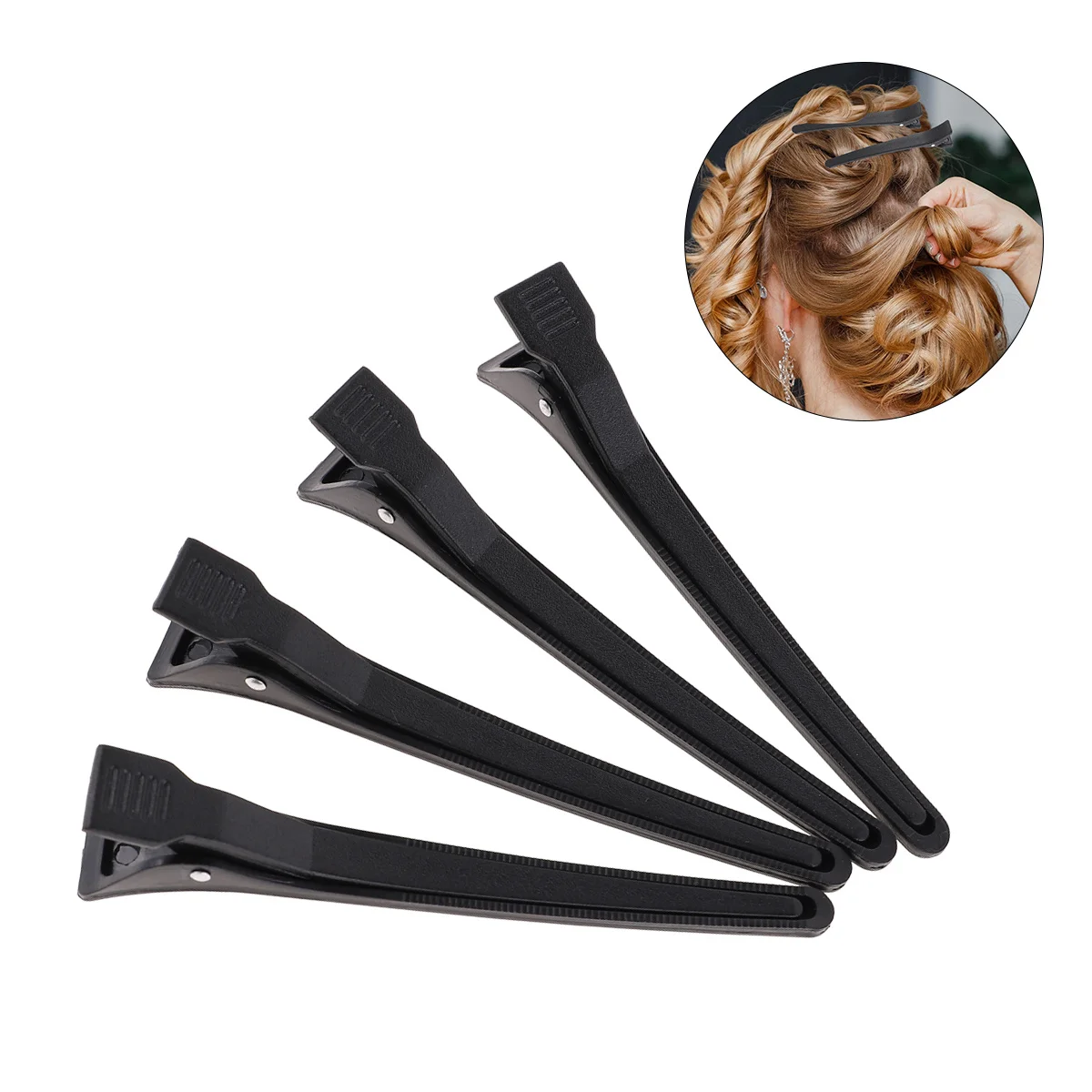 

12Pcs Duckbill Hairpins Plastic Dull Polish Black Heat Cold Resistant Tight Clips Portable Space Saving Hairdresser Use
