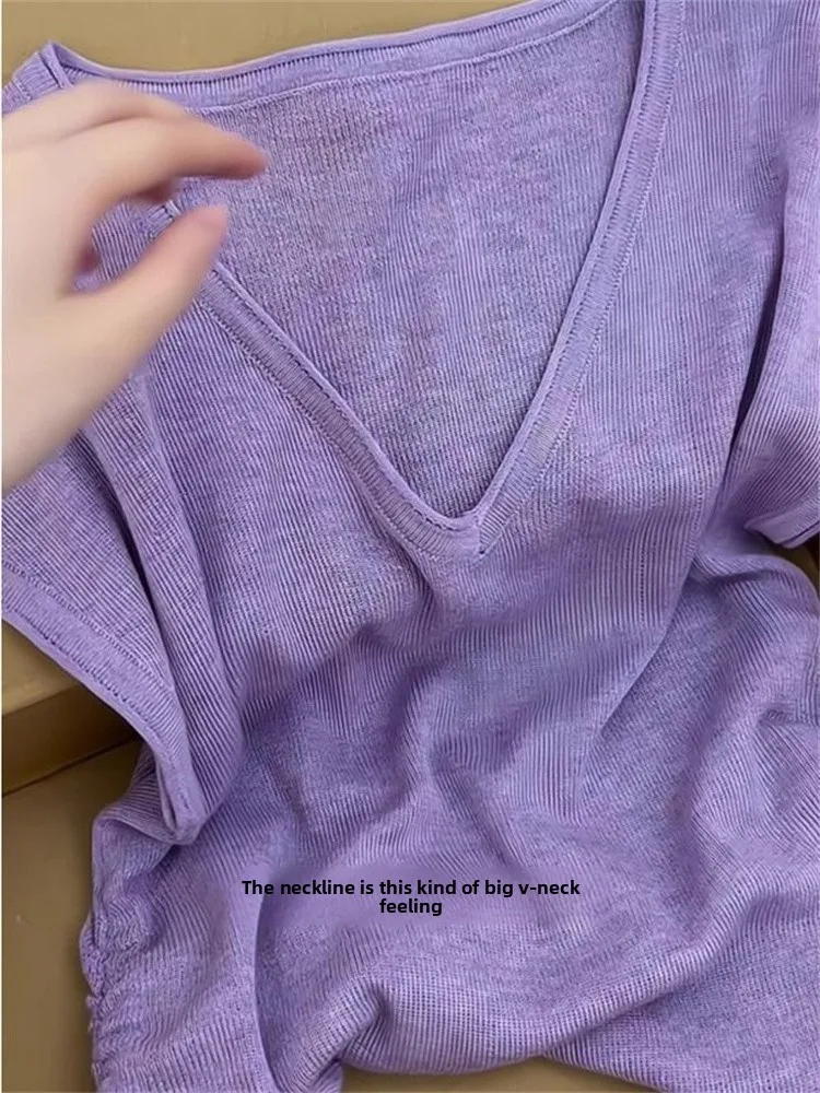 Versátil malha ort sve v-ne camiseta masculina puro desejo casual sle coreano faion verão topo umidade ng