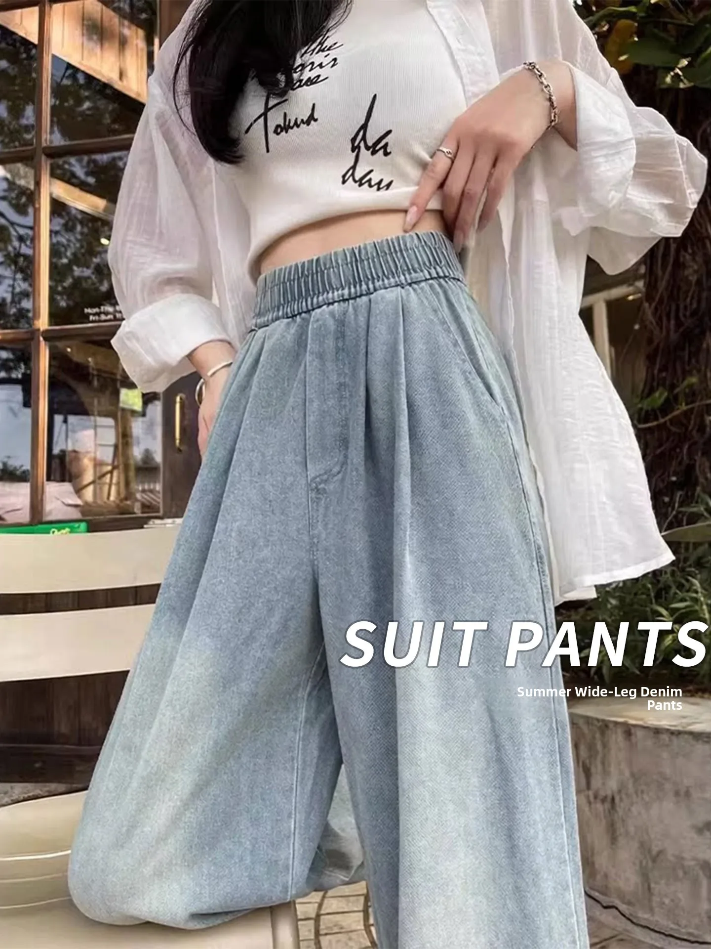 

Summer Thin Wide Leg Jeans Women's Ice Silk Drapey Loose Straight Small Size Casual High Waist Cargo Pants