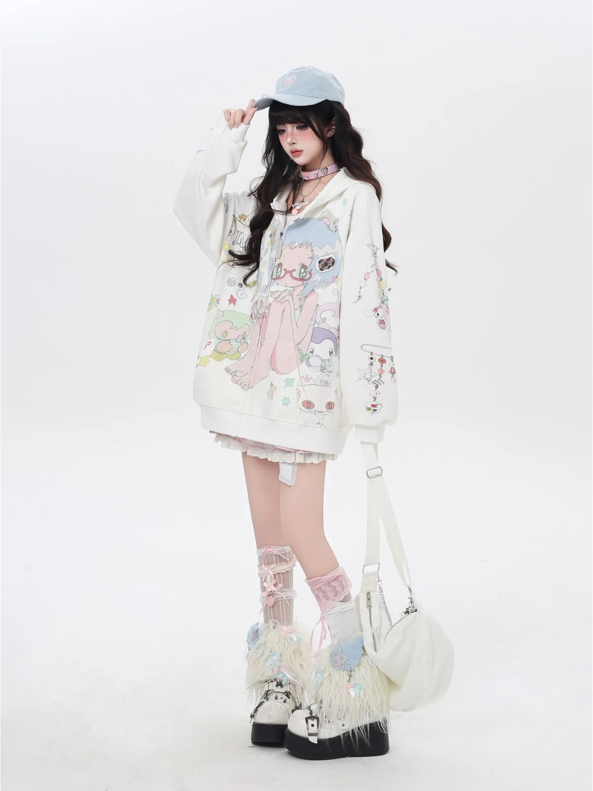 Fashion Sweet Cool Subculture Anime Hoodies Cute Cartoon Girl Print Long Sleeve Zipper Loose Sweatshirts Jackets Women Autumn