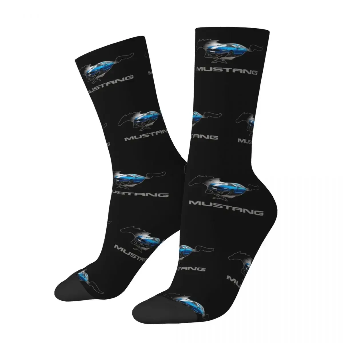 

Ford Mustang GT Logo Emblem Design (Blue On Black) Socks Harajuku Stockings All Season Long Socks for Unisex Birthday Present