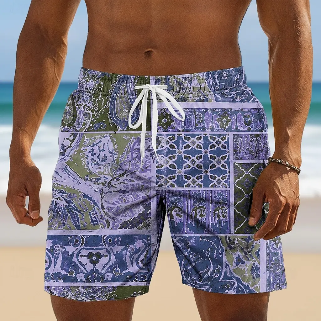 Fashion Printed Casual Men Shorts Elastic Waist Daily Wear Outdoor Vacation Walking All Match Trendy Male Short Pants
