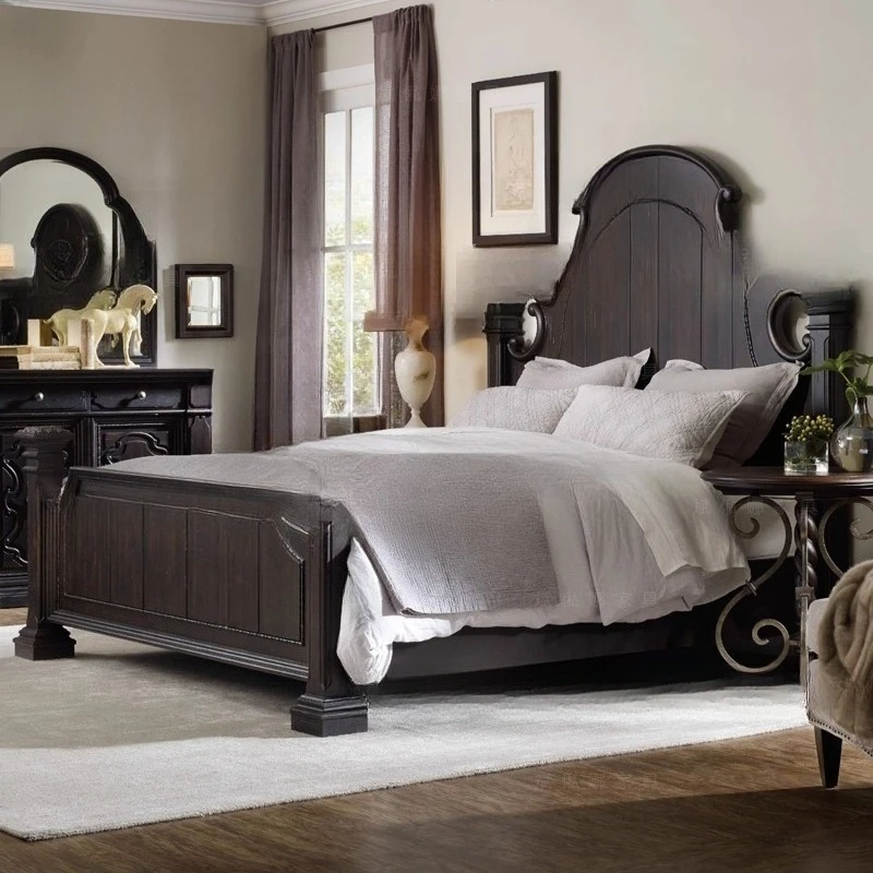 

Solid wood carving flower double bed/American princess bed/neoclassical master bedroom wedding bed