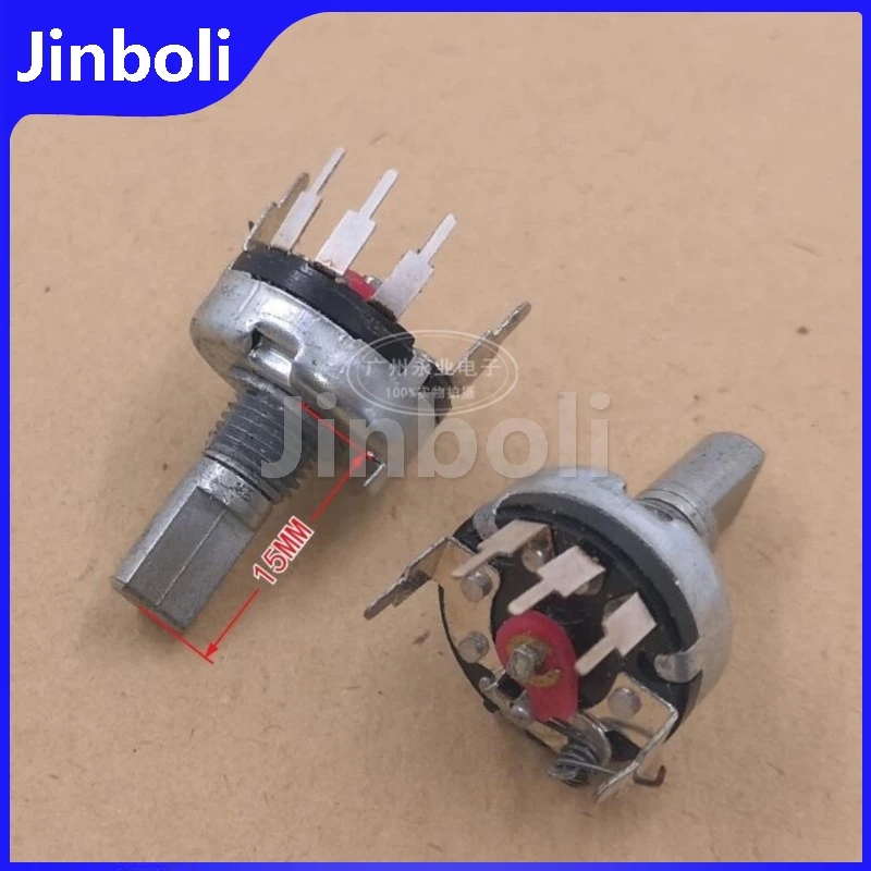 5PCS RV17 Type Single Vertical Potentiometer 5Pins Bent Foot With Switch B10K B103 Tuning Speed Half Shaft Length 15MM