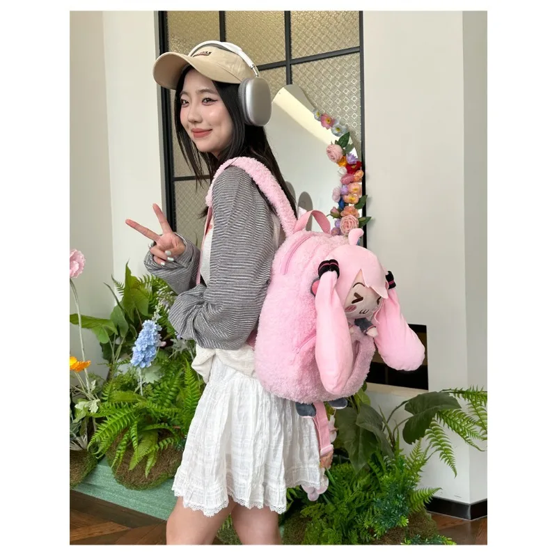 Hatsune Miku New Cute Kawaii Pain Bag Squinting Plush Cartoon Bag Doll Backpack Large Capacity Backpack School Bag Holiday Gift