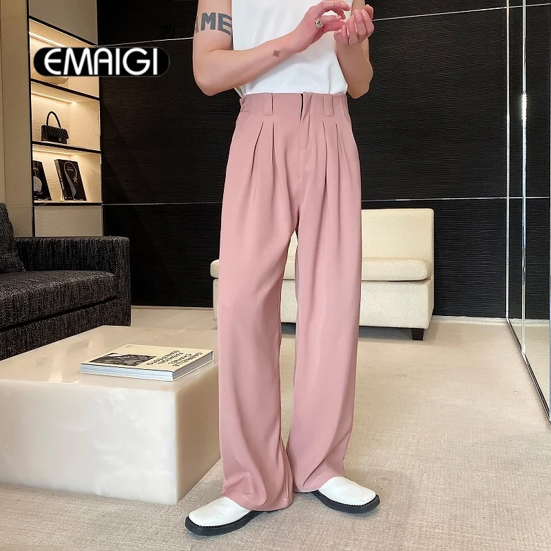 Men Casual Straight Loose Suit Trousers Male Korean Streetwear Fashion Vintage Long Pants Net Celebrity Modeling Pants