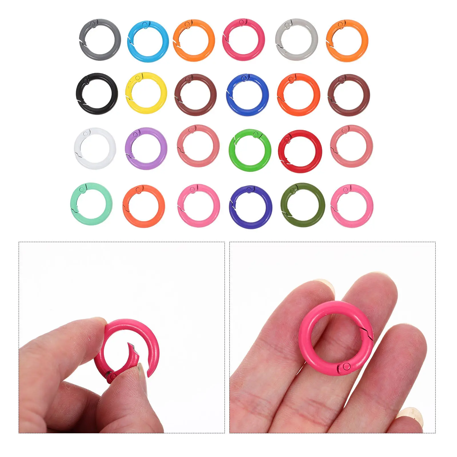 

24Pcs Colored Round Spring Rings Lightweight Iron Key Ring Snap Buckles DIY Supplies Easy Use for Bag Harness Keychains