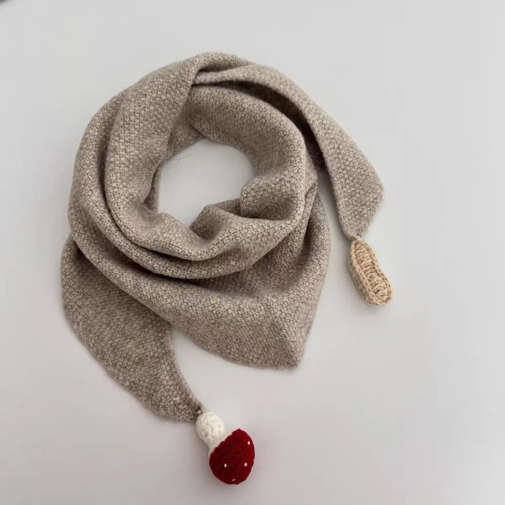 Cute Mushroom Peanut Knitted Scarf Soft Cotton Thicken Thermal Neckerchief Anti-Cold Windproof Triangle Scarf Girls Boys
