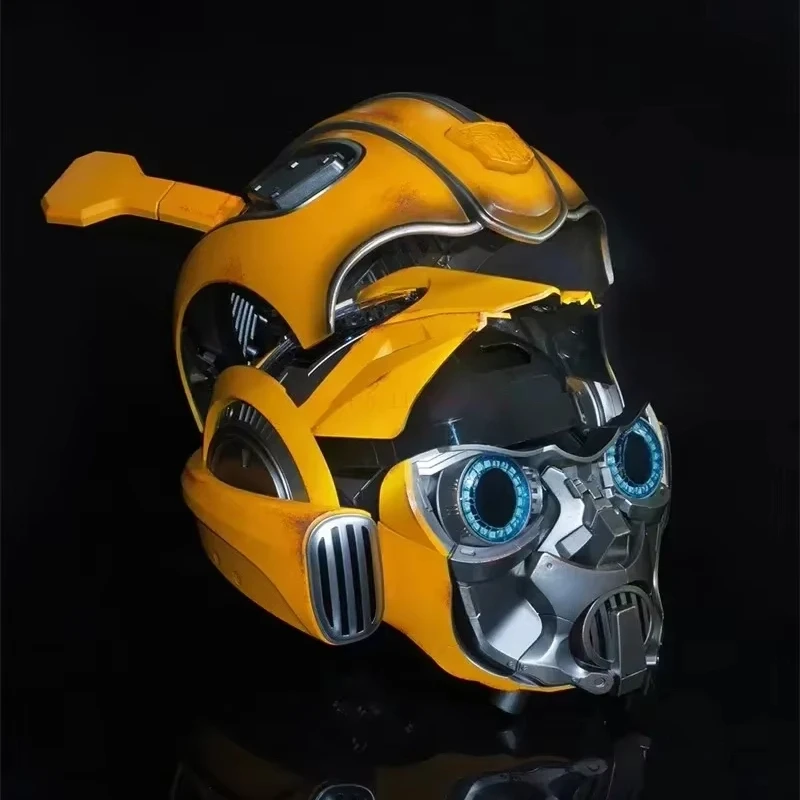 Bumblebee Wearable 1/1 English Voice Control Mask Bluetooth Base Light Up Eyes Anime Fiugre Face Change Speakers Birthday Gift