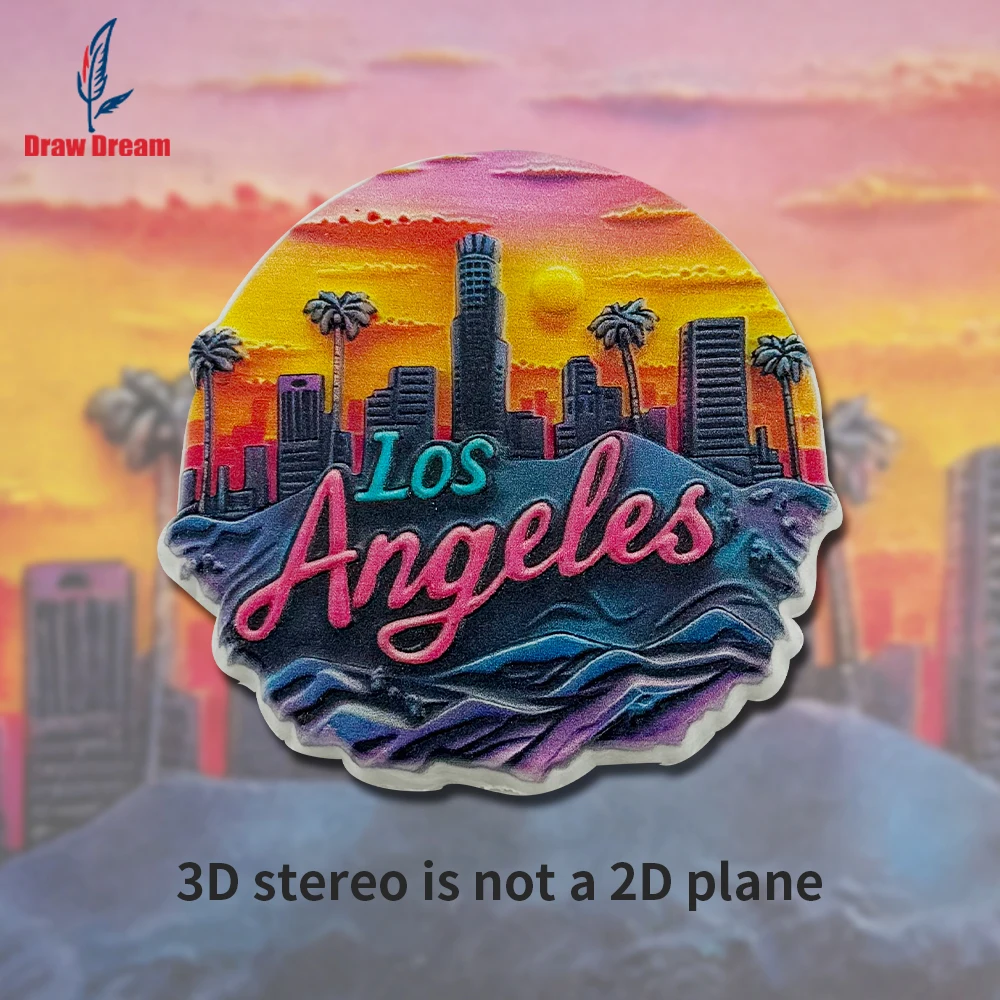 1PC American Los Angeles City Skyline Creative 3D Stickers for Refrigerator, Travel Souvenir, Home Decoration, Elegant Gift
