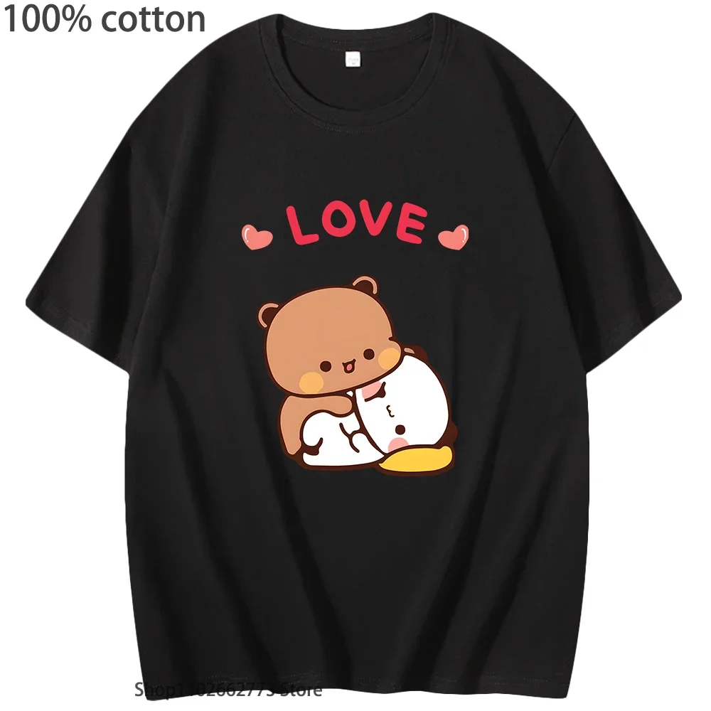 Koszulki graficzne Bubu Dudu Hugs Love, urocza koszulka z pandą, dziewczęce koszulki kawaii z nadrukiem, codzienne koszulki 100% bawełna, odzież damska, odzież męska
