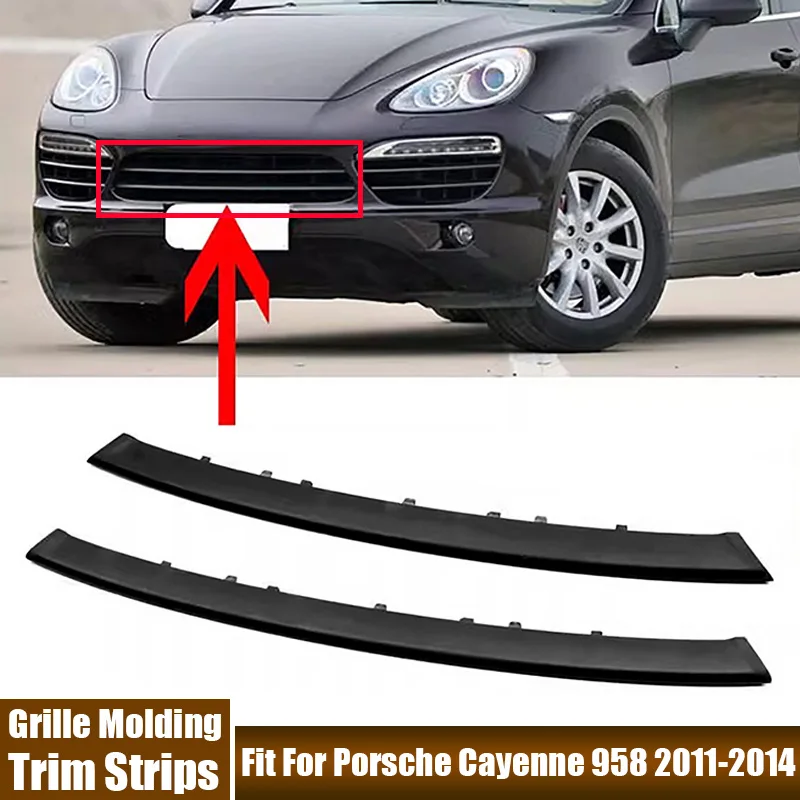

2Pcs Front Center Grille Molding Trim Strips ABS Black Bumpers Trim For Porsche Cayenne 958 2011-2014 95850597300, 95850597400