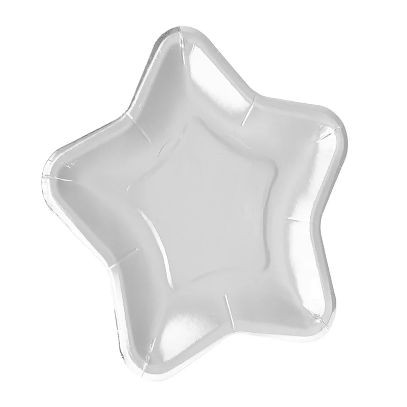 AAAN-120 قطعة من أطباق الورق على شكل نجمة، طبق حفلات ذهبي للاستعمال مرة واحدة، طبق أواني طعام خماسي لمستلزمات أدوات المائدة، فضي #6