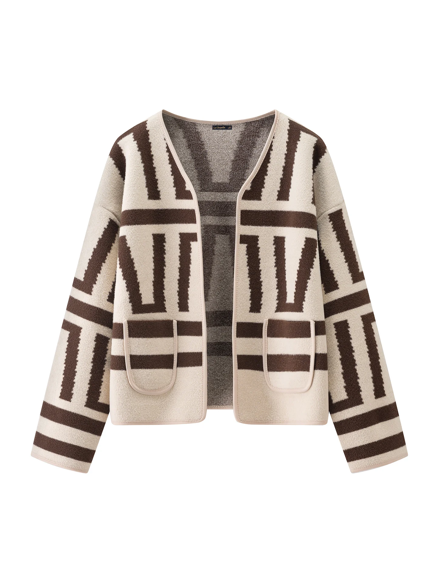 معطف لا شابيل الجديد لخريف هذا العام بتصميم كتل الألوان وأسلوب الكسول، كارديجان أنيق مفتوح للنساء الشابات