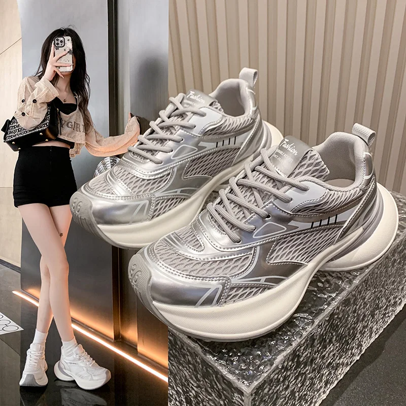 

Dad Shoes Women2025New Spring Summer Thin Breathable Mesh Versatile Hot-Selling Thick-Soled Casual Running Sports Shoes