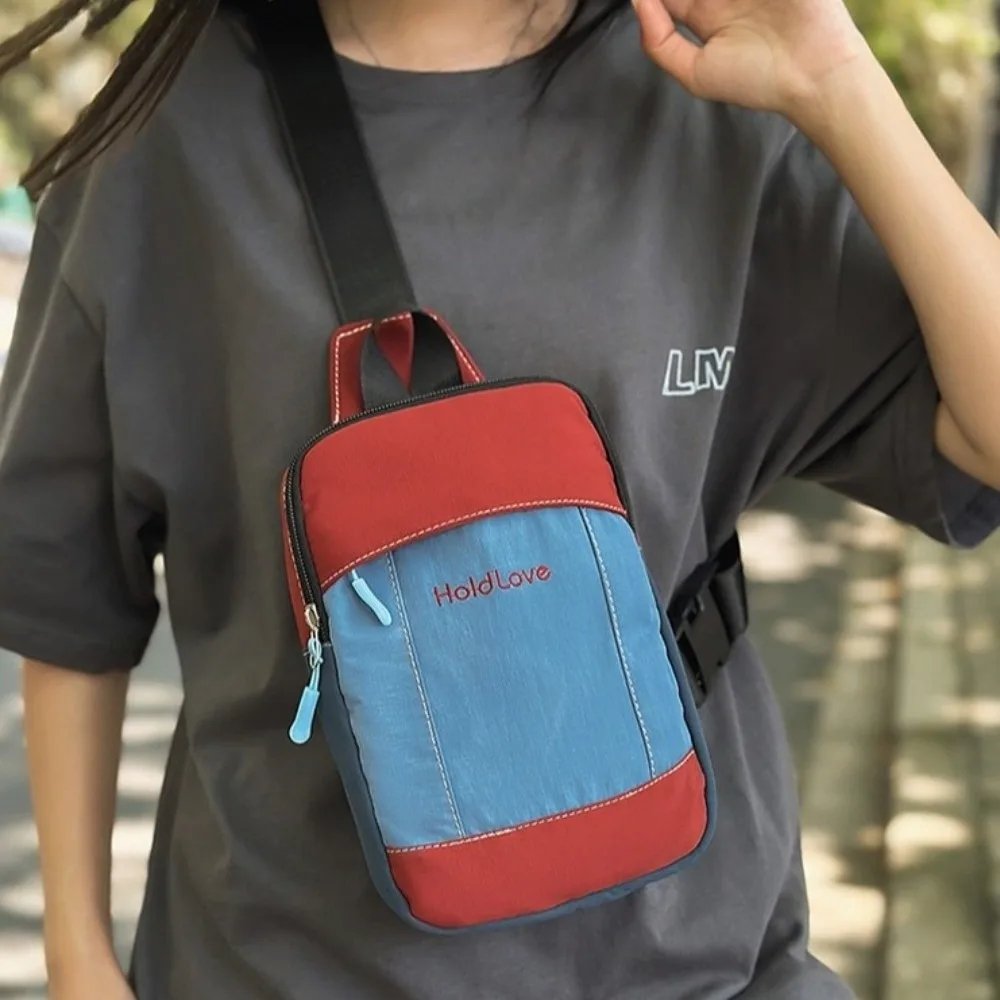 Fashion Square Men Chest Bag Zipper Korean Style Sports Shoulder Bag Splicing Color Multifunctional Nylon Crossbody Bag Running