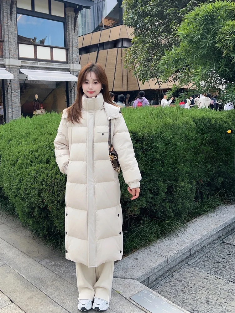 

High Quali Couple Mid-Length Warm Slim Straight Du down Jaet 90 White Du Feather Coat Casual Sle Zipper Closure Lon...