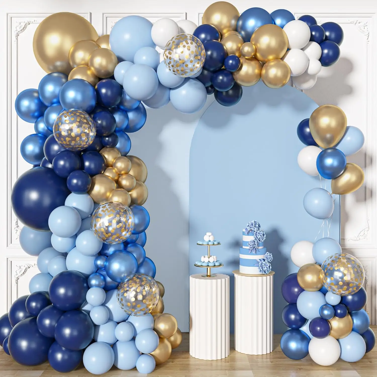 101Pcs Navy Blue Gold Balloons Garland Arch Kit Metallic Gold Confetti Balloon for Baby Shower Wedding Birthday Party Decoration