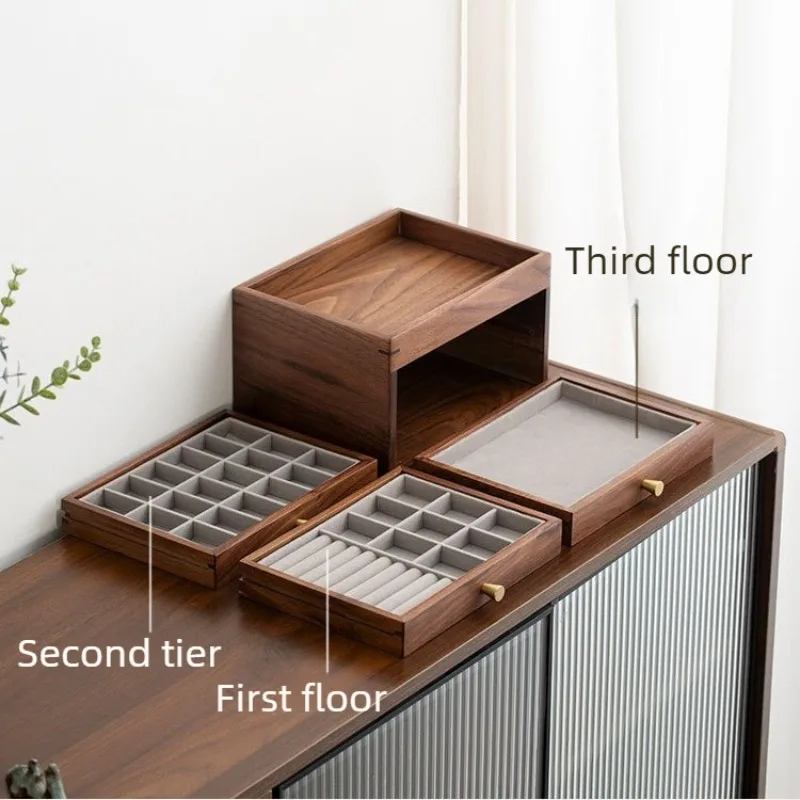 Drawer Jewelry Box Solid Wood Luxury Jewelry Box Large Capacity Desktop Earrings Necklace Storage Boxes Makeup Organizer Case