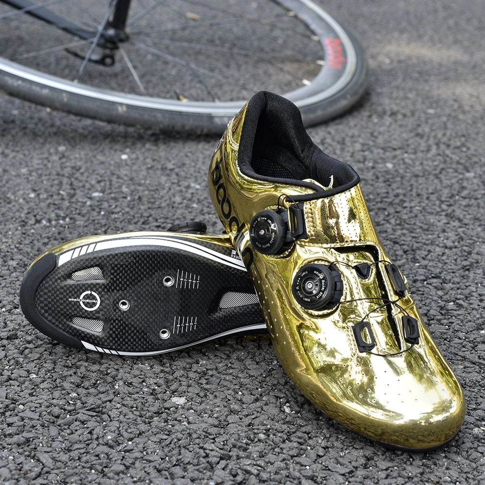 BOODUN Golden Carbon Road Bike Cycling Shoes Road Bike Self-Locking Shoes Carbon Ultralight professional Bicycle Racing Shoes