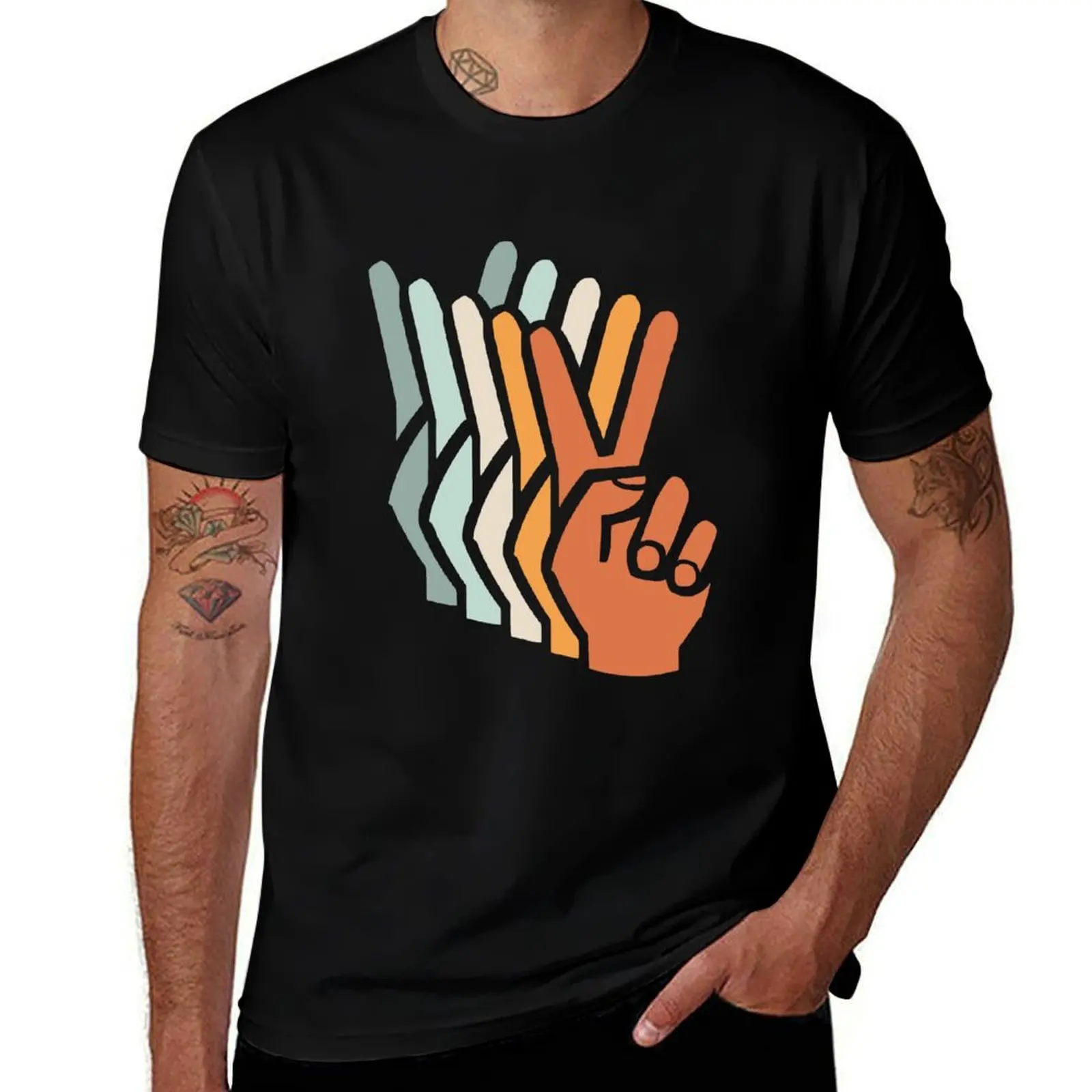 Orange and Teal VSCO Peace Hands T-Shirt Simple Print Design T-Shirt