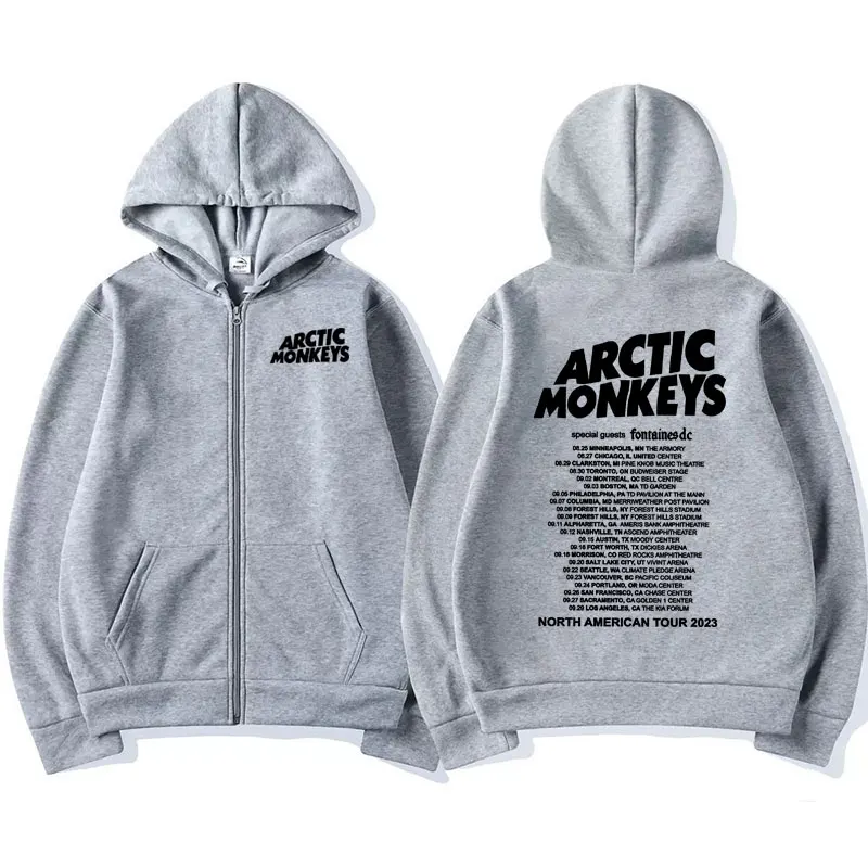 Vintage Arctic Monkeys North American Tour Zipper Hoodies Men Women Hip Hop Punk Zip Up Sweatshirt Casual Jacket Pullover Hoodie