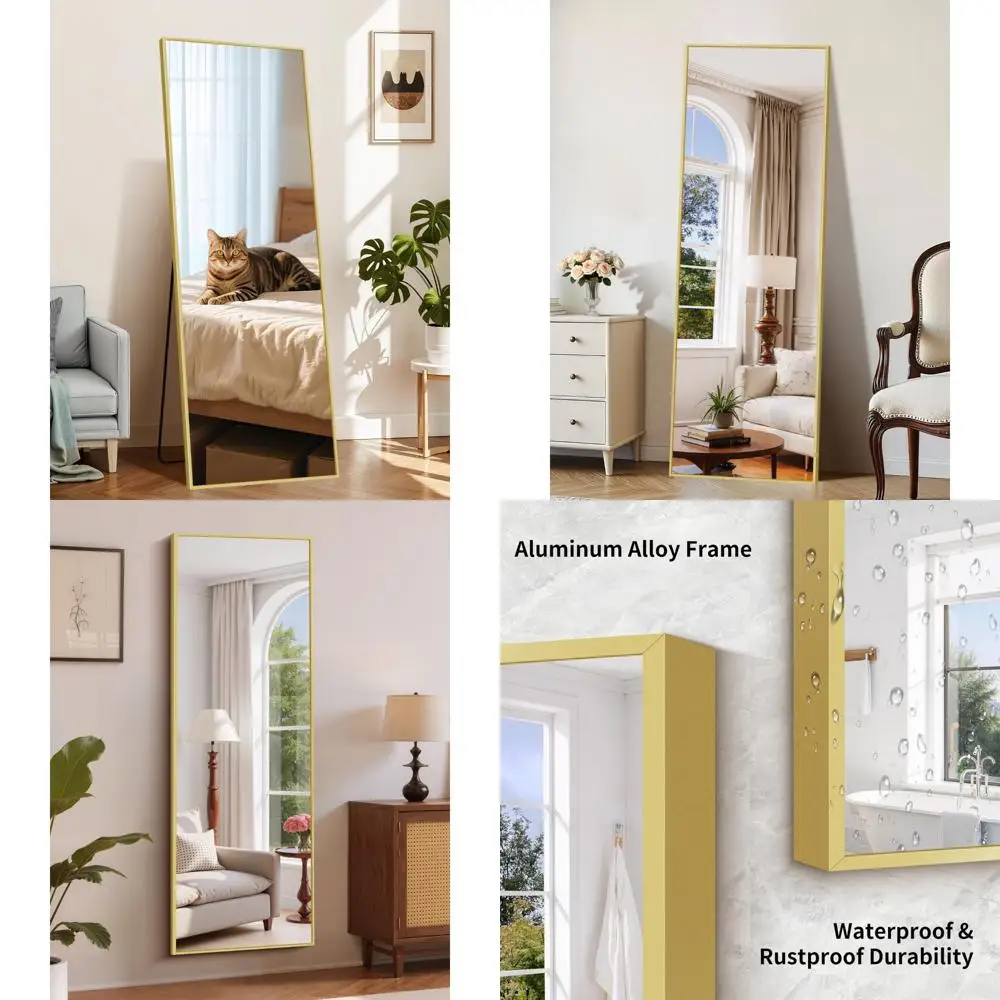 Full-Length Floor Mirror - Aluminum Framed Standing Mirror for Home, Bedroom, Living Room, Wall Mounting Option