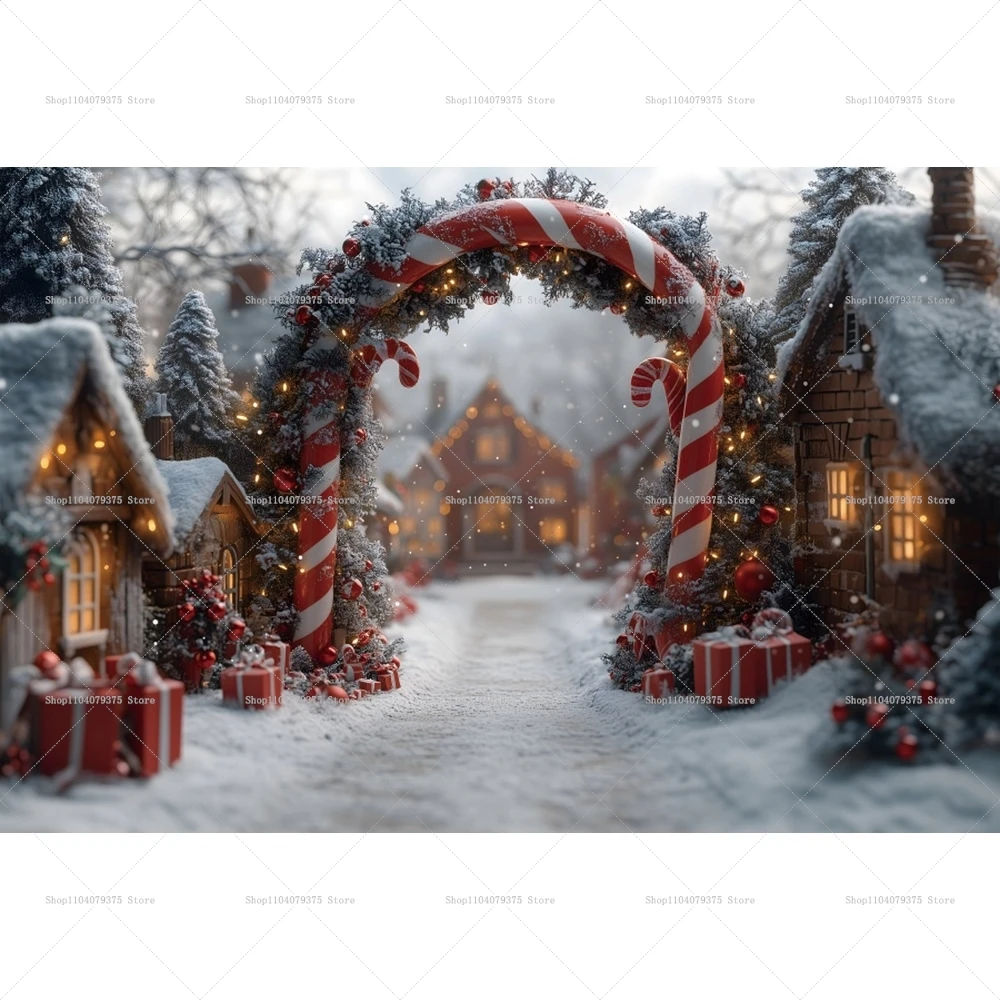 Winter Christmas Photography Background Decoration Town Garland Decoration Supplies Holiday Party Family Portrait Background