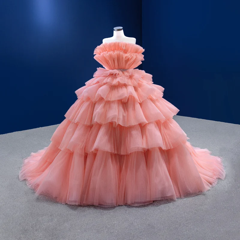 Pink Charro Quinceanera Dresses Ball Gown Strapless Tulle Tiered Puffy Mexican Sweet 16 Dresses 15 Anos