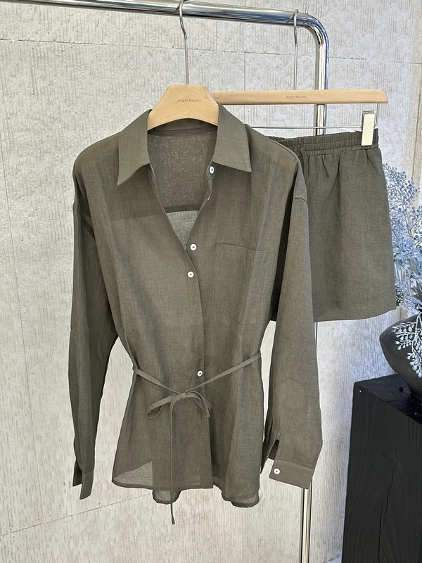 

Summer Fashion Loose Feelings Lazy Person's Outfit Two-Piece Set Women's Belted Sun Protection Shirt Elastic Waist Short Skirt