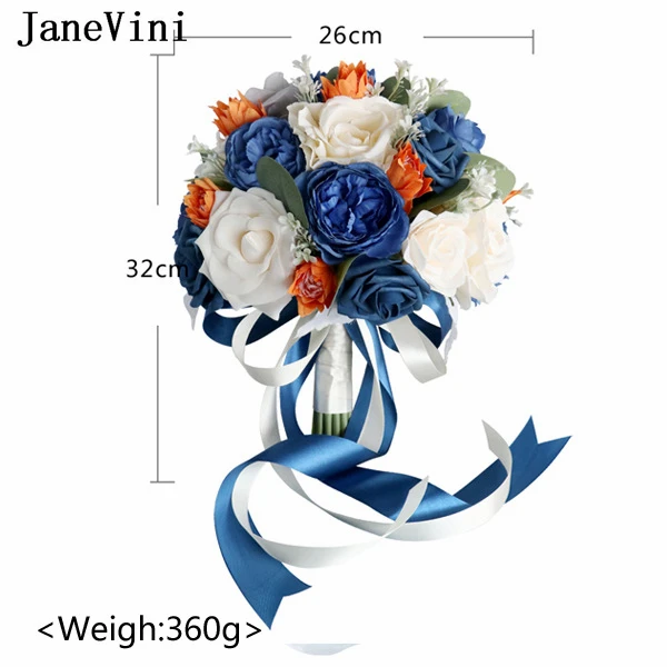 JaneVini-Bouquet de Mariage Artificiel Bleu Royal, Vintage, Décoration pour Mariée, Patients à l'Extérieur, Fleurs, Accessoires