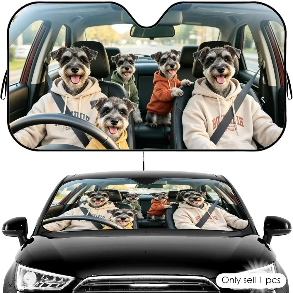 Miniature Schnauzer Driving Sun Visor Reusable Aluminum Foil Car Windshield Sun Visor UV Protector Heat Insulation Cover Shade