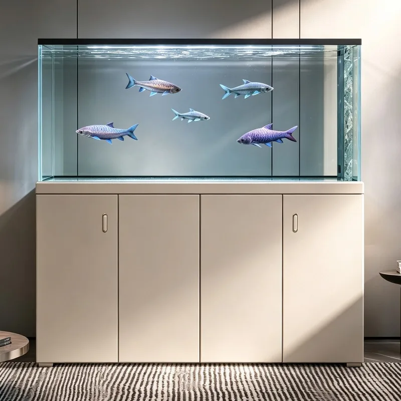 Fish tank smart living room ultra-white glass sheet metal integrated extremely narrow arowana koi ecological bottom filter fish