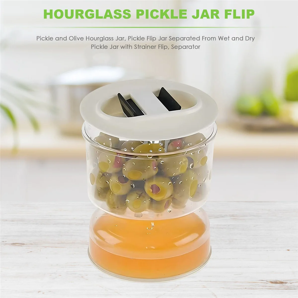 Pickle and Olive Hourglass Jar, Pickle Flip Jar Separated From Wet and Dry, Pickle Jar with Strainer Flip, Separator