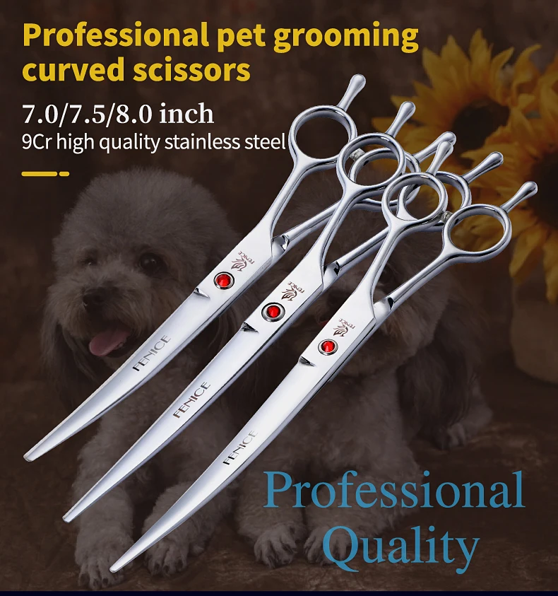 Fenice Edelstahl 7/7,5/8 Zoll gebogene Schere Haustier Hundepflegeschere Haustiere Haarschneideschere WhatsApp tijeras tesoura – Detail 1