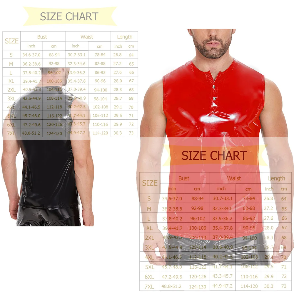 

Red/Black Sleeveless Men's Elastic Shirts Slim Fit Sexy Gloss PVC Leather Vest Fitness Club Clothing Nightclub Pornographic Vest