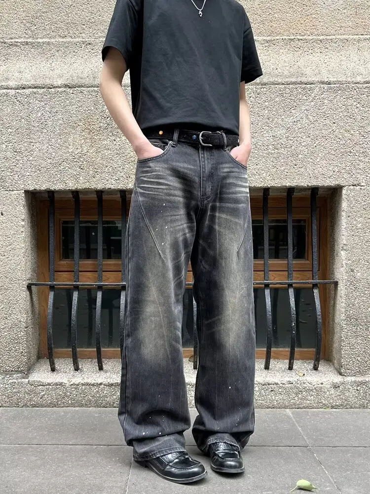 2025 Trashy Y2K 2000S Streetwear Tuschemalerei Baggy Jeans Hosen für Männer 90S Vintage Kleidung gerade alte Baumwolle Faltenhose – Detail 12