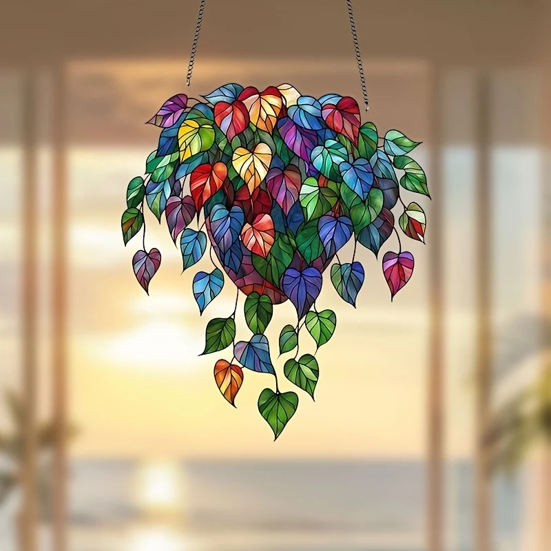 1pcs 8in 2D Acrylic Colored Summer Plant Light-Collecting Device Flower Pot Window Pendant Farm Garden Home Decoration Gift