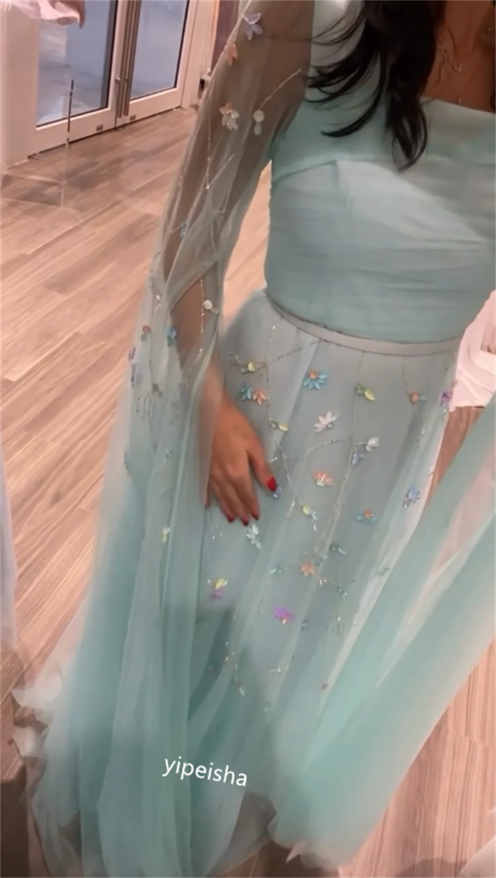 Jiayigong-Aplique de tul de Arabia Saudita para mujer, vestido largo con cuello cuadrado, línea A, a medida, para ocasiones