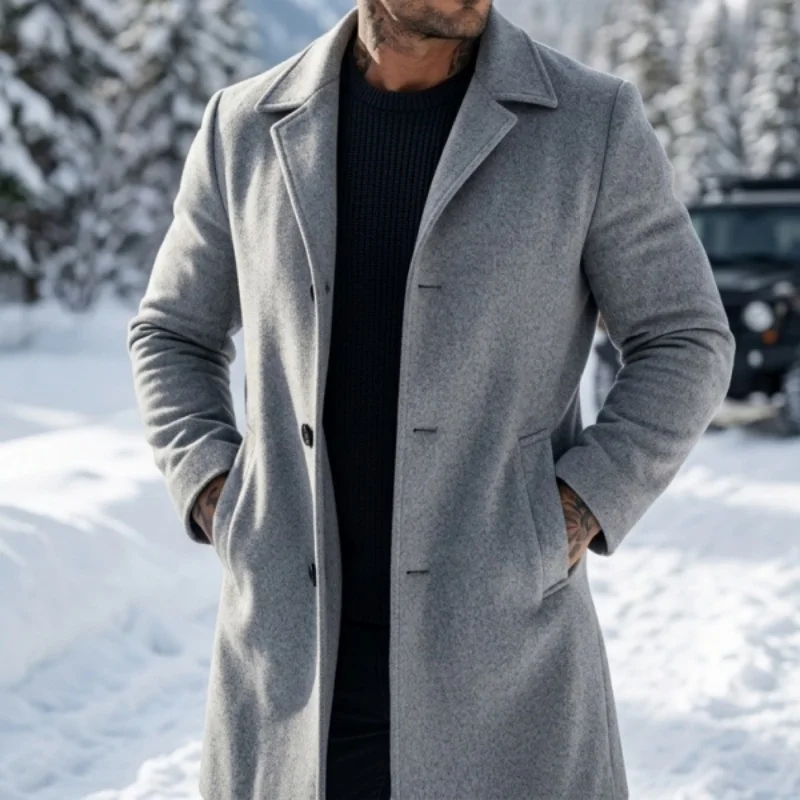 

Men's Parka Winter Outdoor New Product Coat, Pure Color Overcoat, Long-sleeved Jacket with Lining, Warm Men's Streetwear Jacket