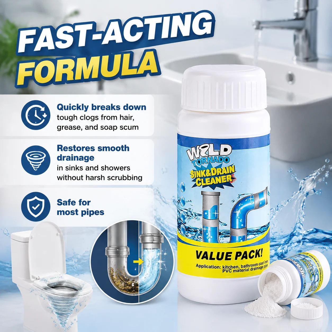 1/2/3/4/5/6/9/12Pcs Powerful Sink Drain Cleaner Powder for Kitchen Toilet Pipeline Quick Cleaning Tool Effectively Remove Odors