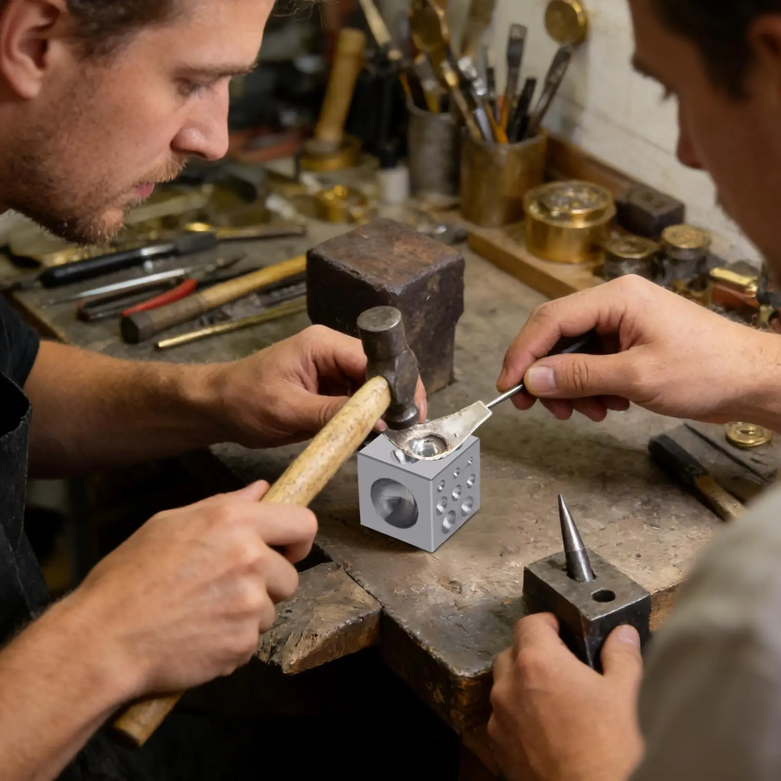 Punch Bezel Block 17 Degrees Jewelry Making Tool Round Punch Bezel Block with Round Holes for Goldsmith Craft Lovers
