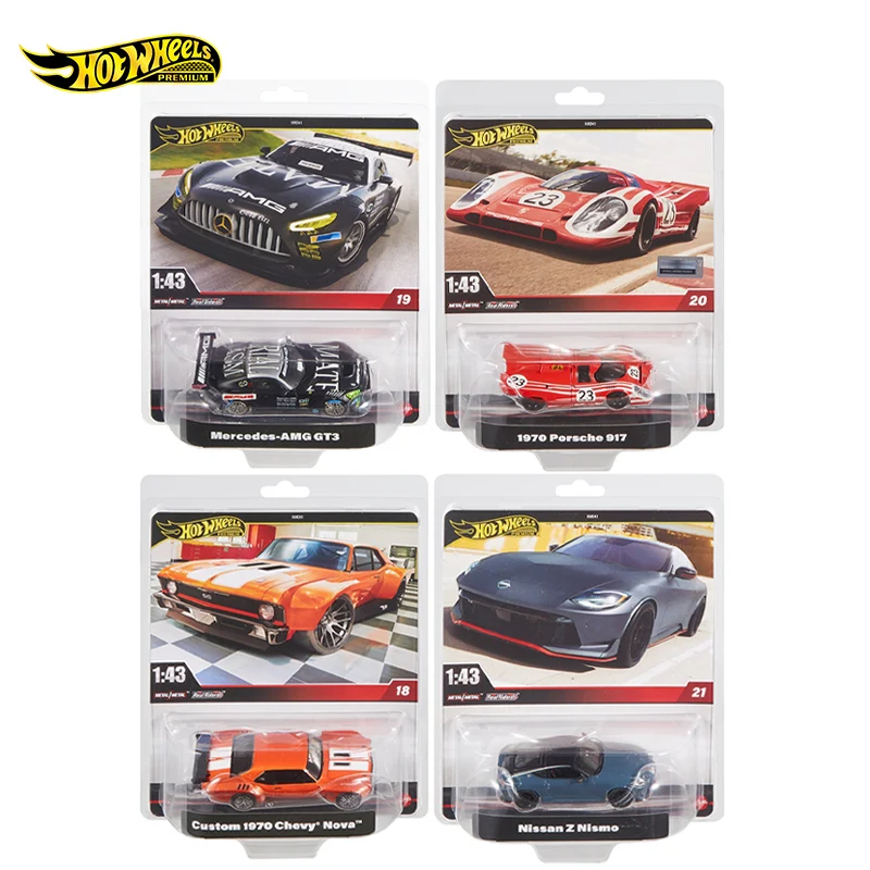 Original Hot Wheels Premium 1:43 Scale Mercedes-AMG GT3 Porsche 917 Nissan Z Nismo Custom 1970 Chevy Nova Model Car Toy HMD41