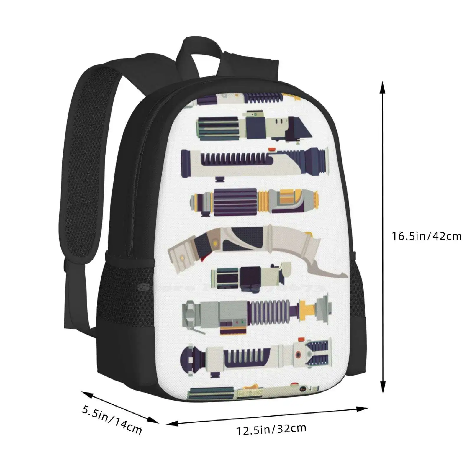 Lightsabers Luke Skywalker Force Infographic Mochila minimalista plana Geek Bag, uma arma elegante, 3D Print Design, bolsa de estudante