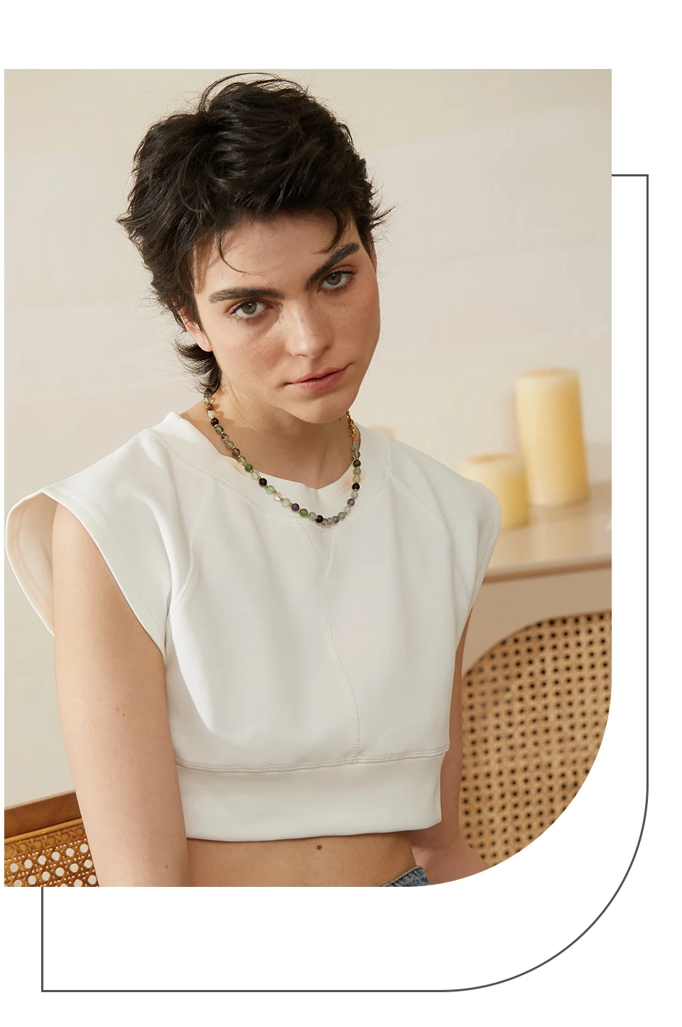 Yhpup Wasserdichte, stilvolle, bunte Natursteinperlenkette, Edelstahl-Halskette für Frauen, exquisiter handgefertigter Schmuck, neu – Detail 5