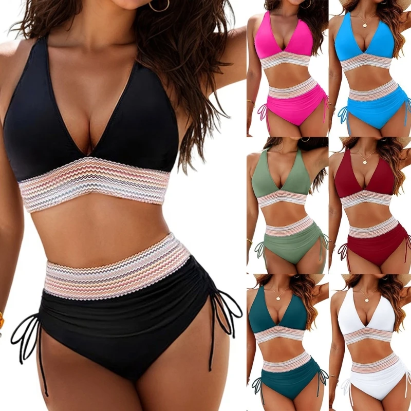 Ladies High Waist Tummy Controlled Swimsuit V Neck Bathing Suit for Beach Pool
