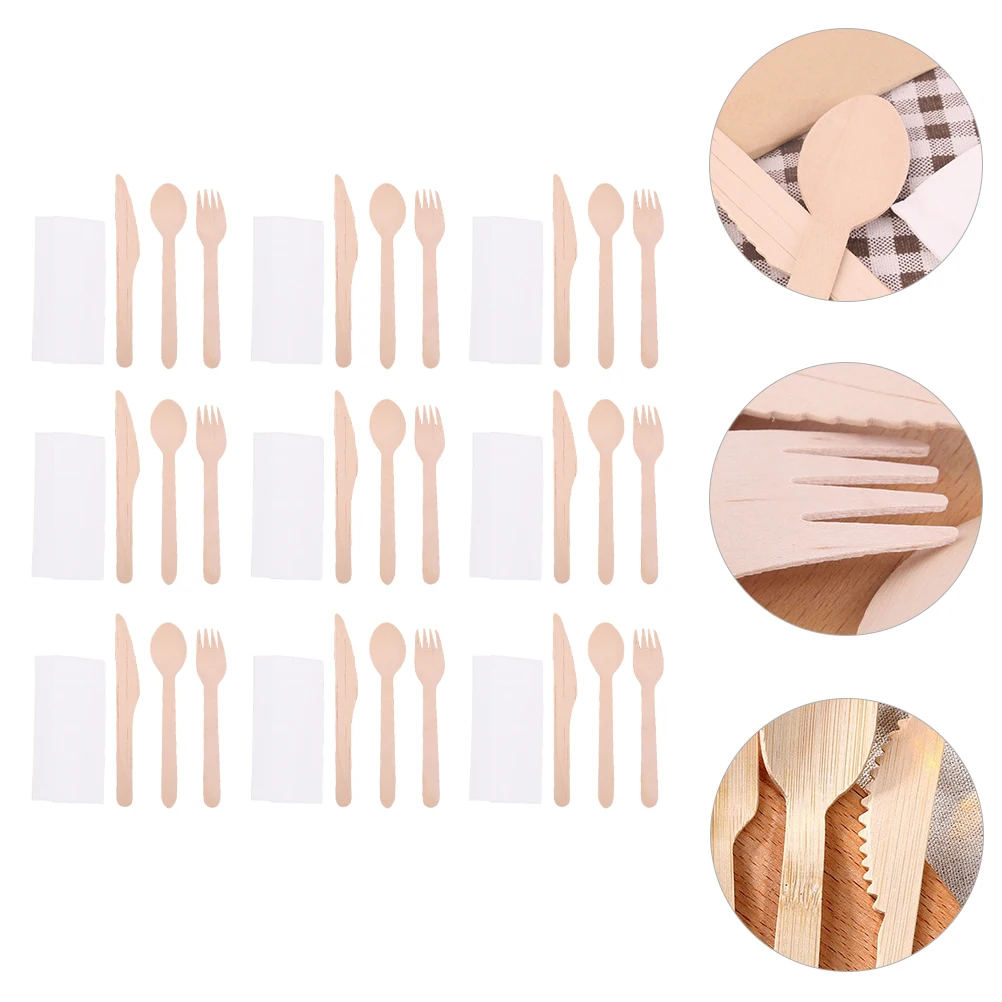

50 Sets Convenient Tableware -off Birch Dinner Service Wooden Festival